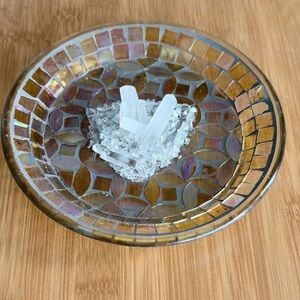 Elegant Mosaic Glass Plate with Quartz Crystal Centerpiece